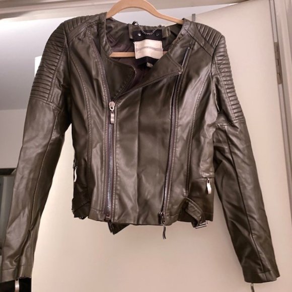 Raison D'etre Faux Leather Jacket, Olive Green - Picture 5 of 7